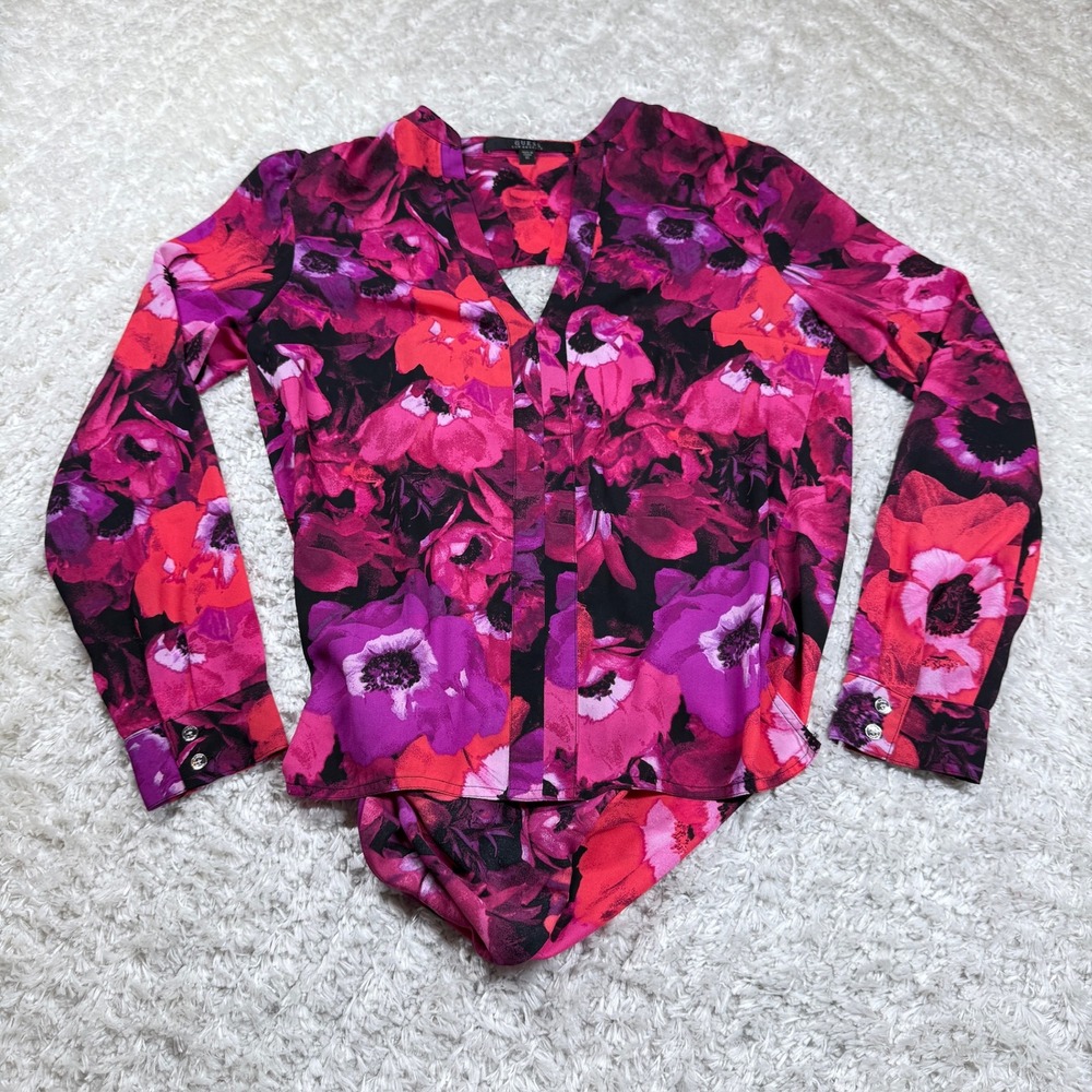 Guess Blouse Women's XS Floral Print Open Back Y2K Party Club Rave Date Night